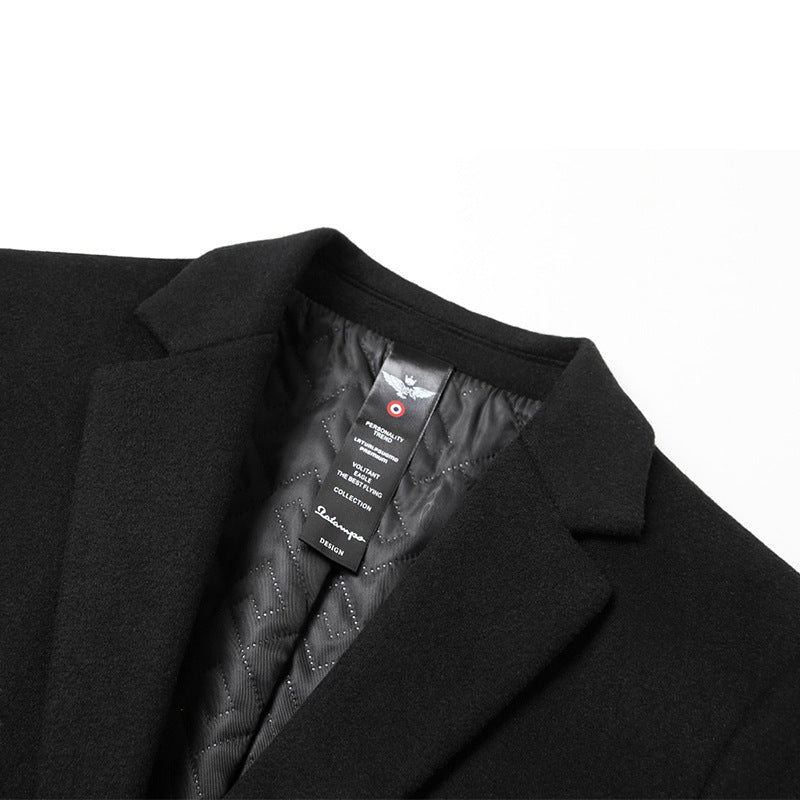 Mens Mid-Length Casual Wool Coat For Middle-Aged Men