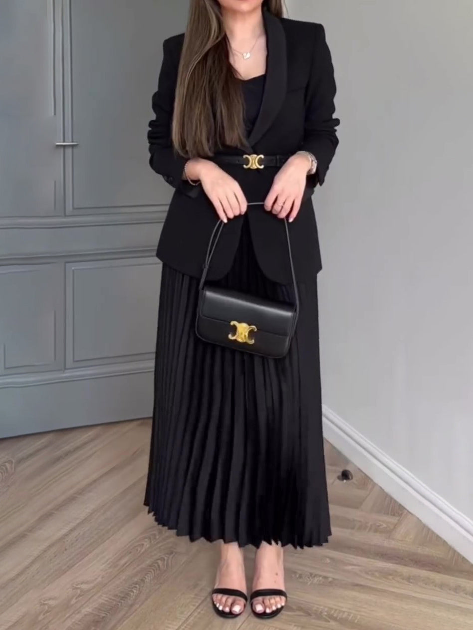 Solid Color Blazer & Pleated Skirt Suit - MRG Official Store