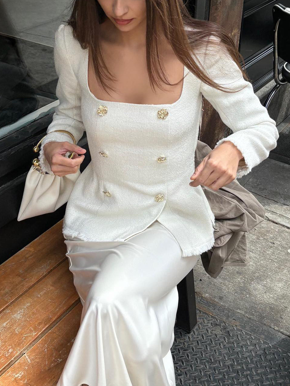 Square Neck Waist Long Sleeve Blazers - MRG Official Store