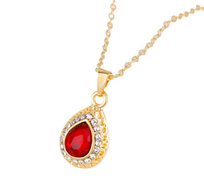 Exquisite Alloy Multi-Color Waterdrop Necklace And Earrings Jewelry Three-Piece Set