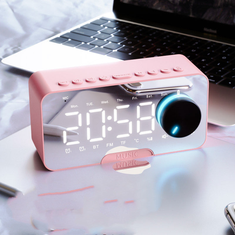 Wireless Bluetooth Speaker With FM Gift Mini Card Mirror Alarm Clock Sound Receipt Voice Prompt