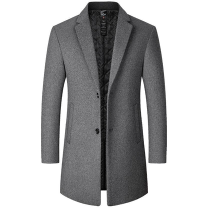 Mens Mid-Length Casual Wool Coat For Middle-Aged Men