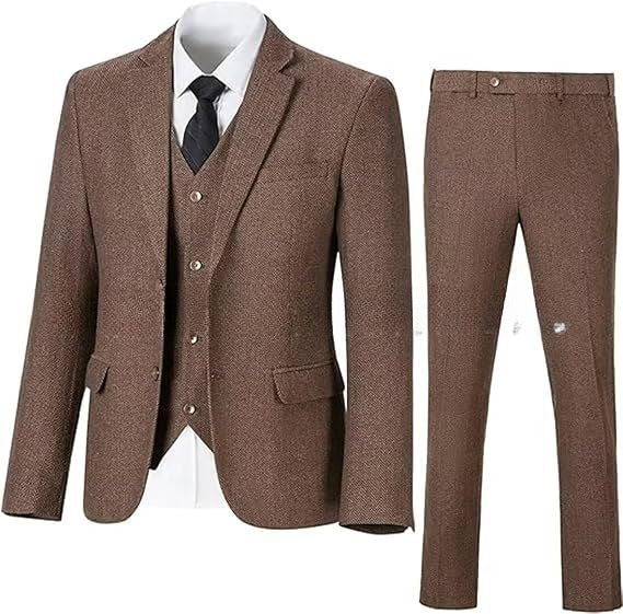 Men's Herringbone Pattern Slim Three Pieces Work Suit - MRG Official Store